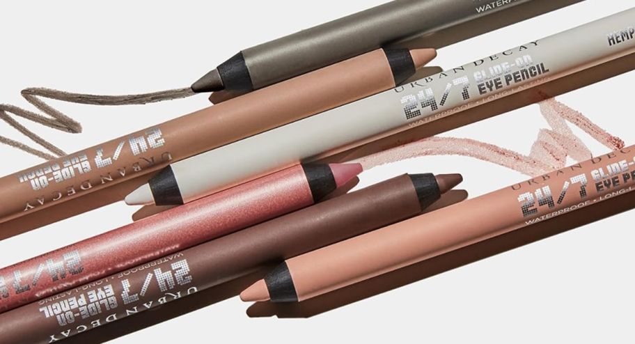 display of Urban Decay 24/7 Waterproof Waterline Eyeliner Pencil in different colors