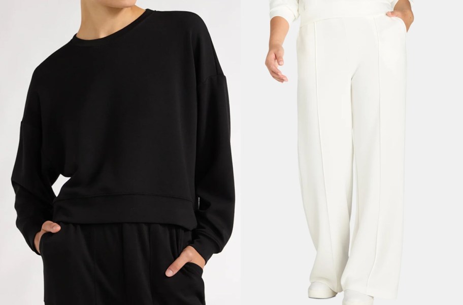 woman in black sweatshirt and woman in white sweatpants