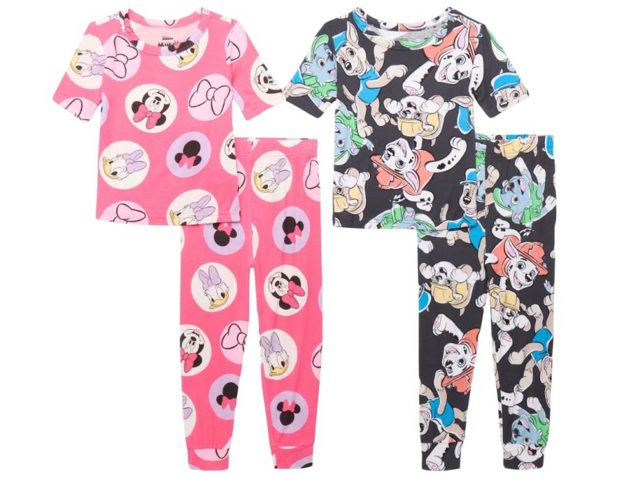 2 sets of Walmart kids pjs in pink and Paw Patrol