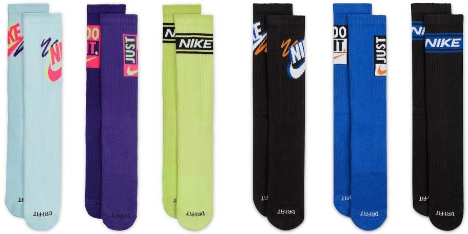 6 pair of womens cushioned crew socks in various colors