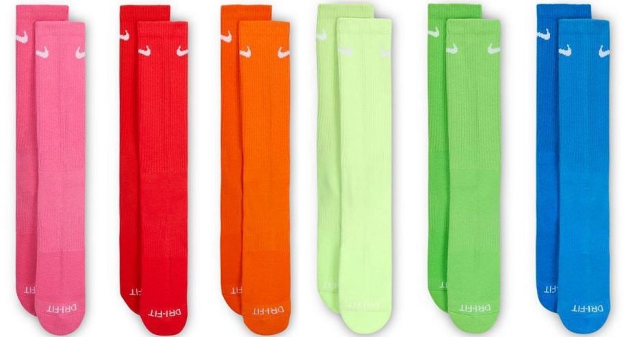 6 pair of womens cushioned crew socks in various colors