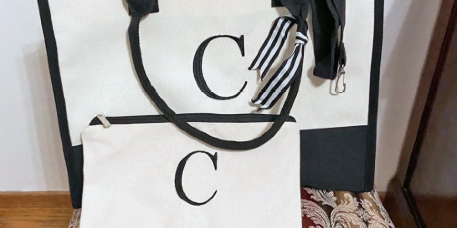 Initial Canvas Tote & Makeup Bag Only $10 on Amazon (Reg. $28)