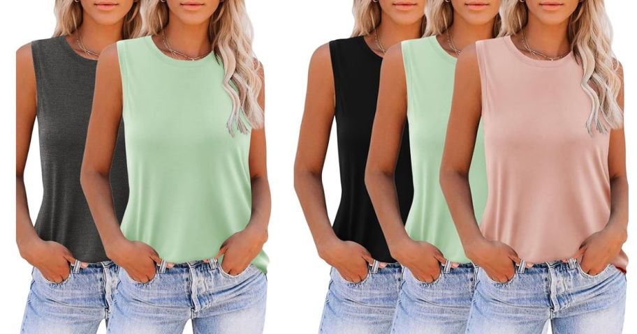 women wearing sleeveless t-shirts