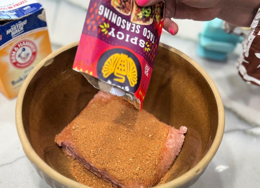 adding taco seasoning to ground turkey