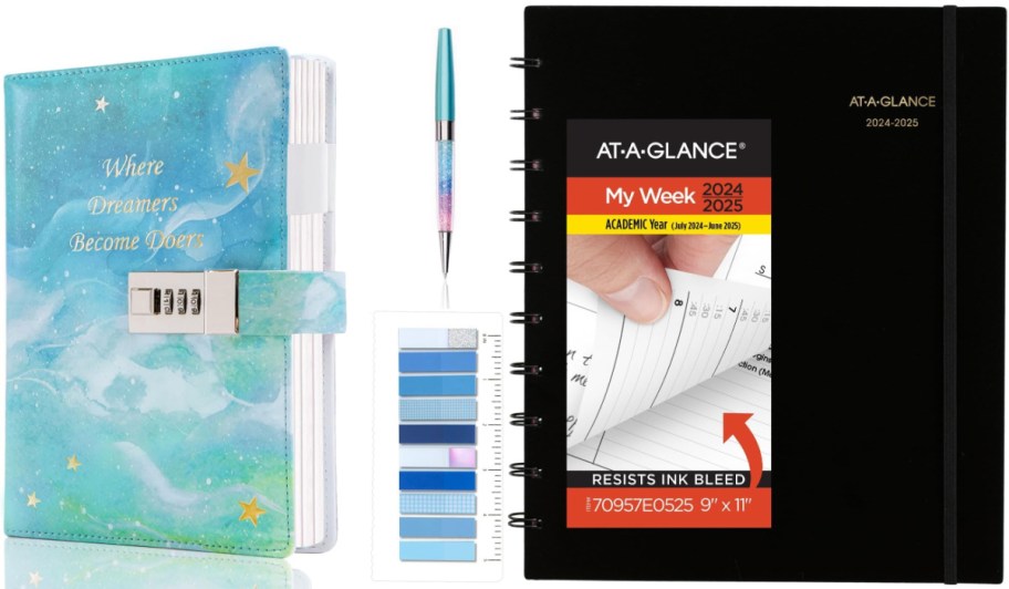 diary with lock and black planner