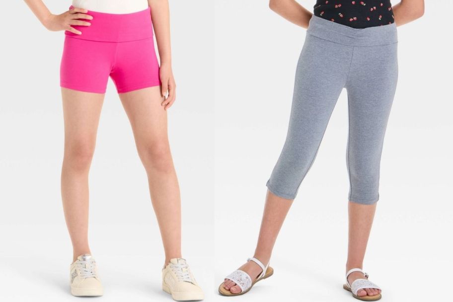 a girl in a pair of bike shorts and a girl in a pair of capri leggings