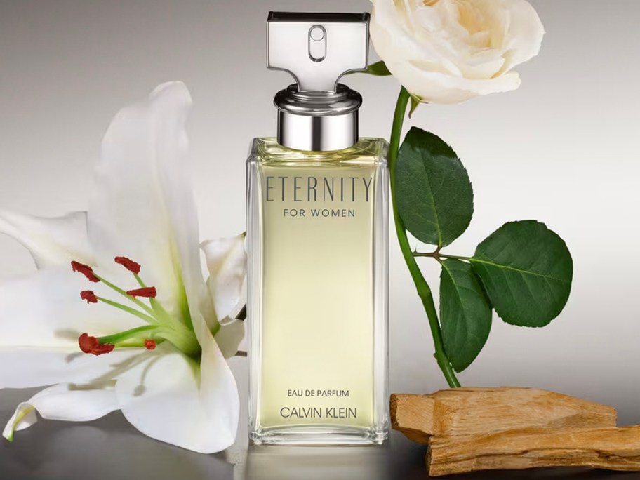 calvin klein eternity perfume bottle with flowers
