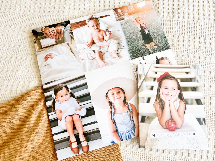large and small print laying on bed