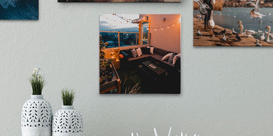 canvas print hanging on gray wall 