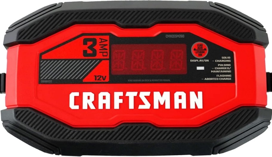 a craftsman battery charger in red and black