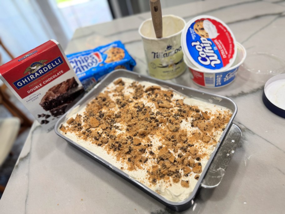 crushed cookies on top of ice cream cake