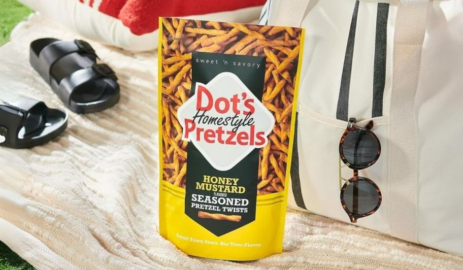 a bag of dots honey mustard pretzels