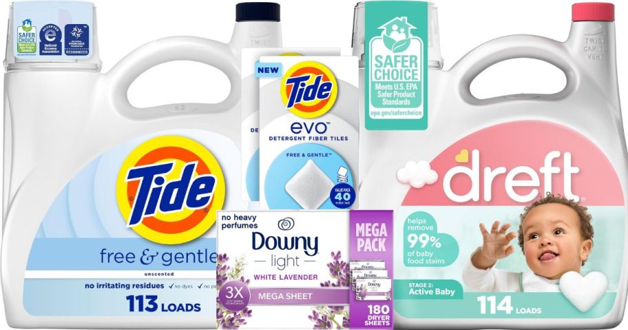 downy, dreft, and tide products