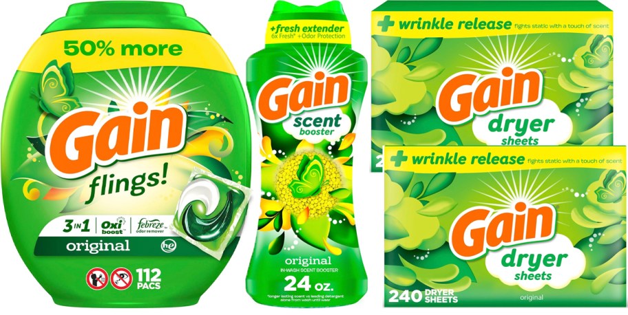 gain flings, scent boosters and sheets boxes 