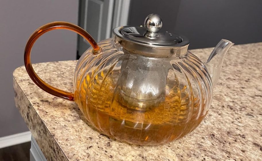 glass teapot on counter