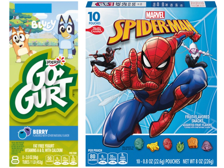 go gurt and spiderman fruit snacks boxes