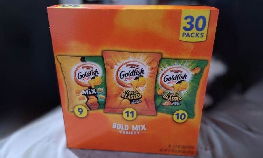 a 30 count variety box of goldfish crackers
