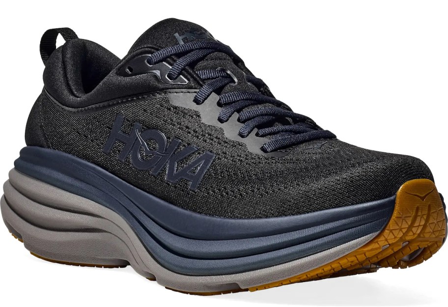 stock photo of dark navy and black hoka running shoe