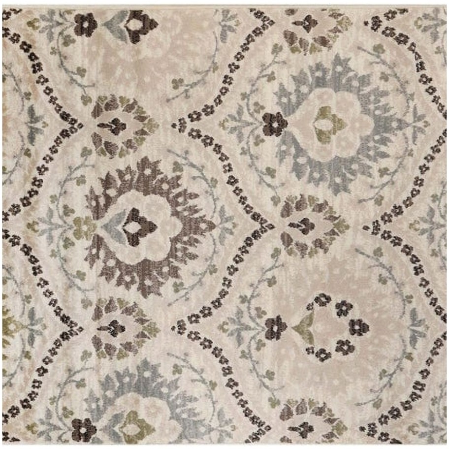 a beige floral damask print rug
