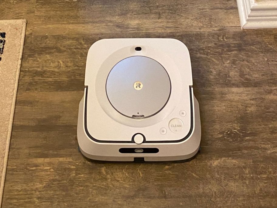 white iRobot Braava Jet m6 (6012) Ultimate Robot Mop on floor