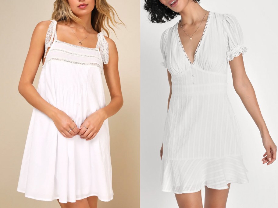 two women wearing white dresses