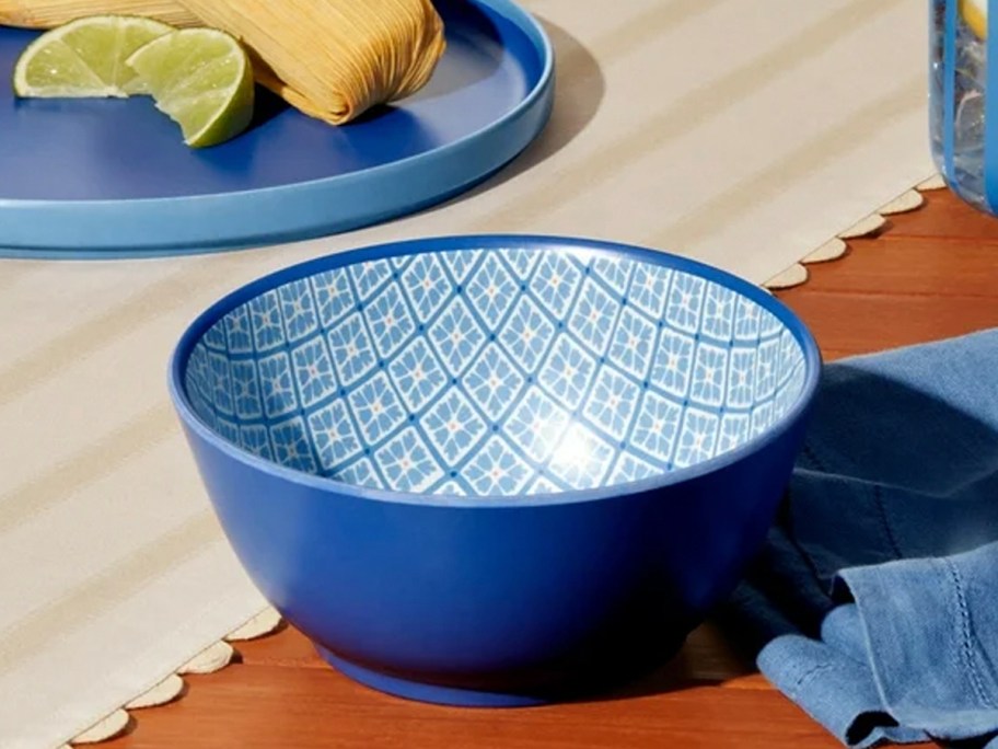 blue cereal bowl on table