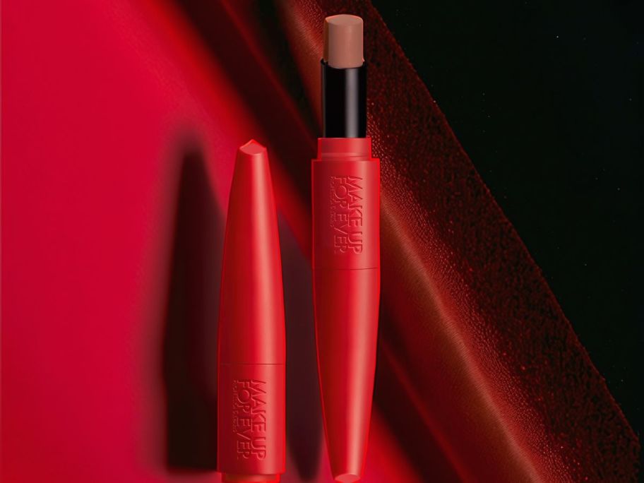 makeup forever lipstick with red and black background