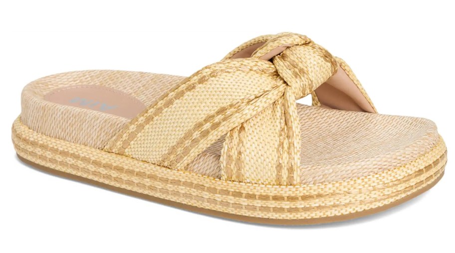 Stock photo of woven tan sandal