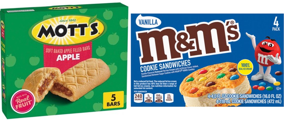 motts apple bar and m&m cookie sandwiches bars 