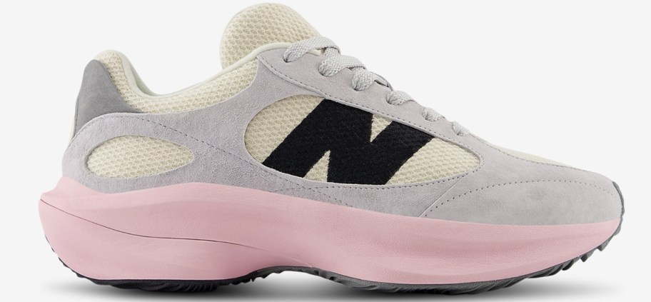 pink, gray and black new balance shoe