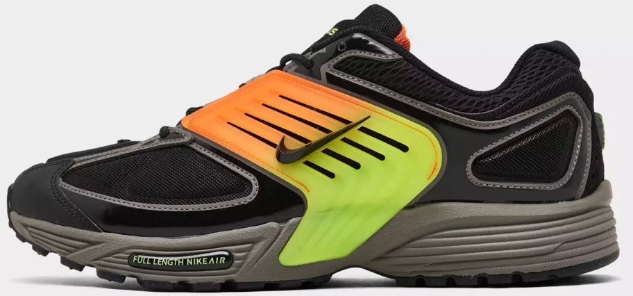 black, orange and lime nike shoe