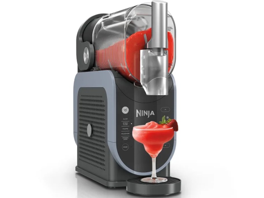 ninja slushi machine with drink in front 