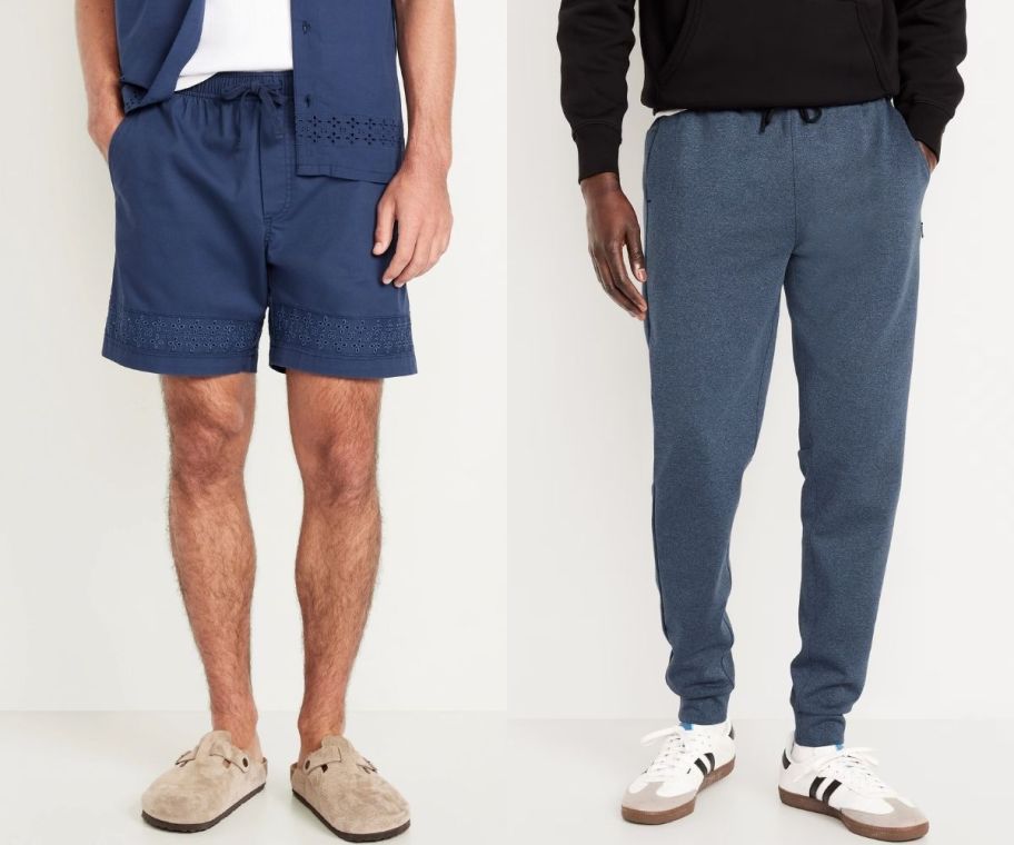 a man in a pair of joggers and a man in a pair of shorts