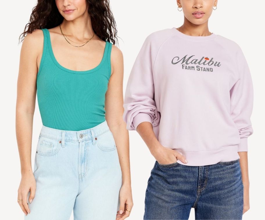 a woman in a tank top and a woman in a sweatshirt