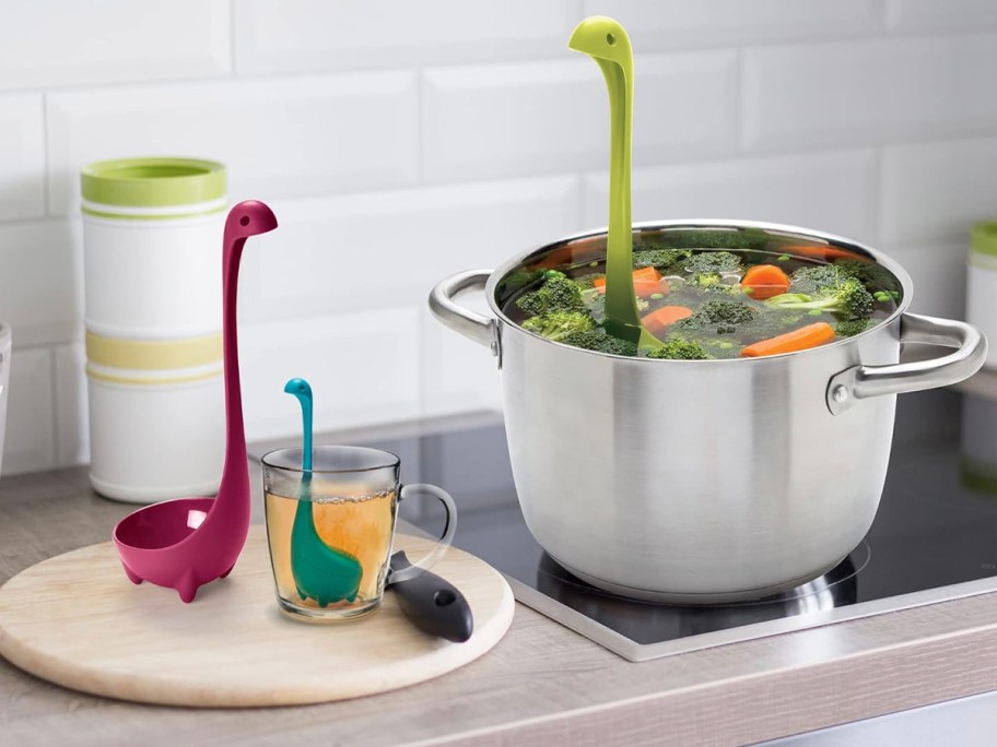 nessie ladel, spoon, and tea steamer in kitchen