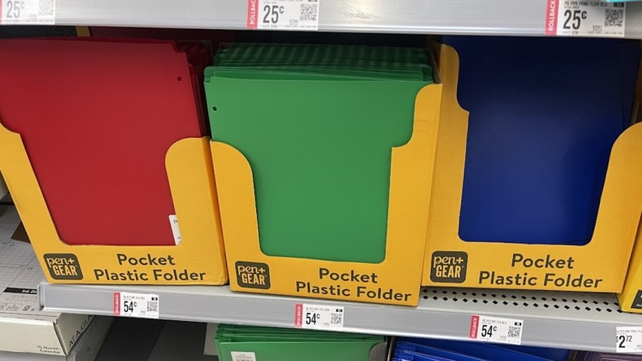 boxes of plastic pocket folders