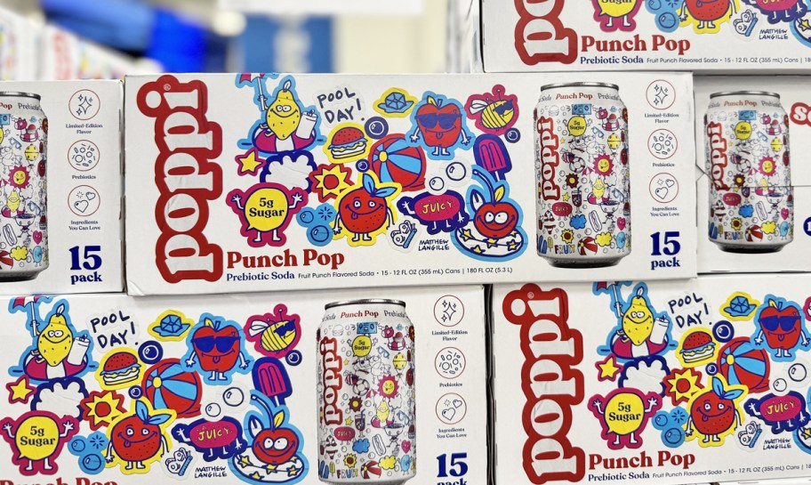 summer themed cases of poppi soda