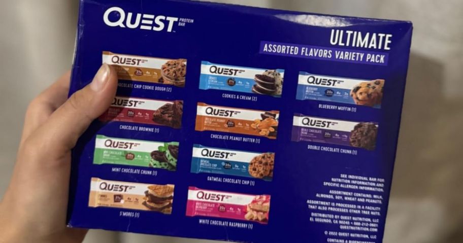 Quest Nutrition Ultimate Variety Pack Protein Bars 12-Count box in hand