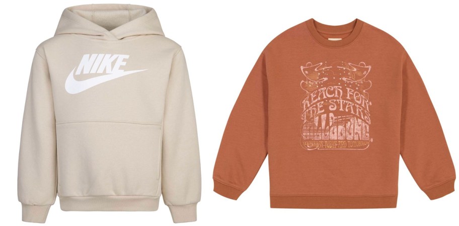 biege and orange nike and billabong hoodies