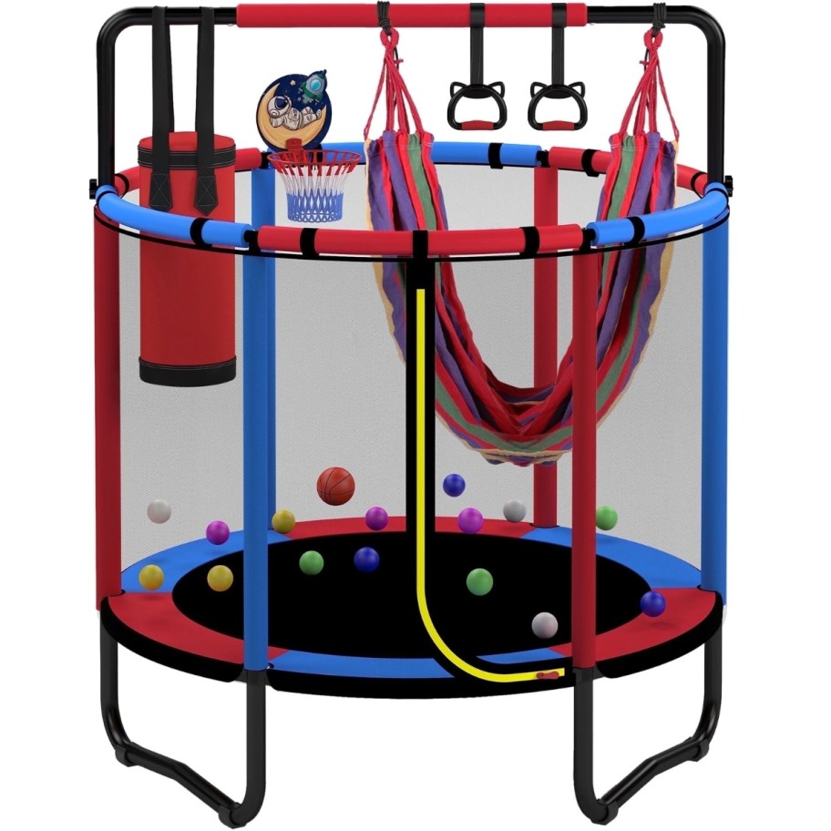 a red and blue toddler trampoline