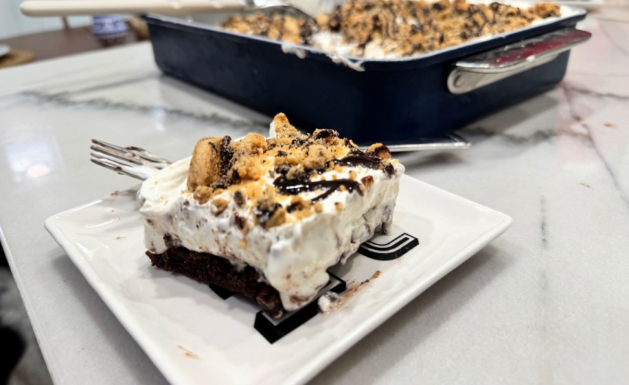 slice of brownie ice cream cake on a plate