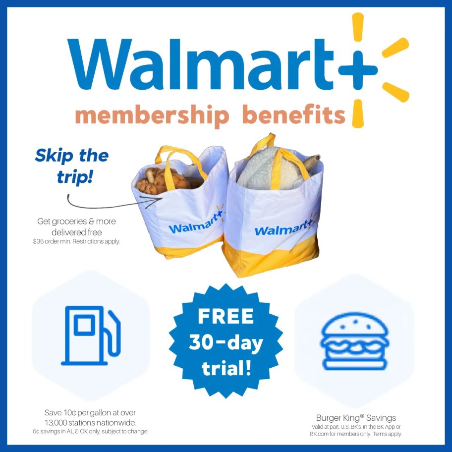 walmart plus membership benefits graphic