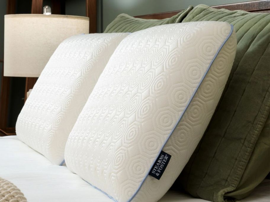 two Stearns & Foster Cooling Memory Foam Bed Pillows on bed