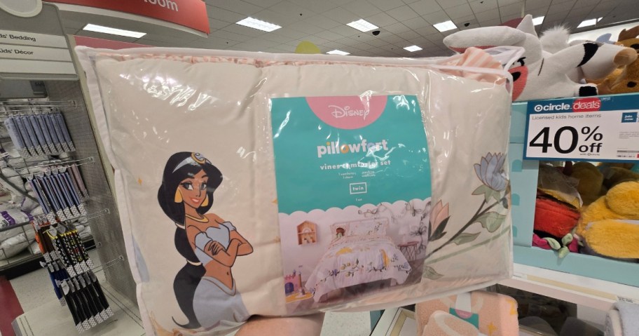 a Disney Princess comforter set on display at Target