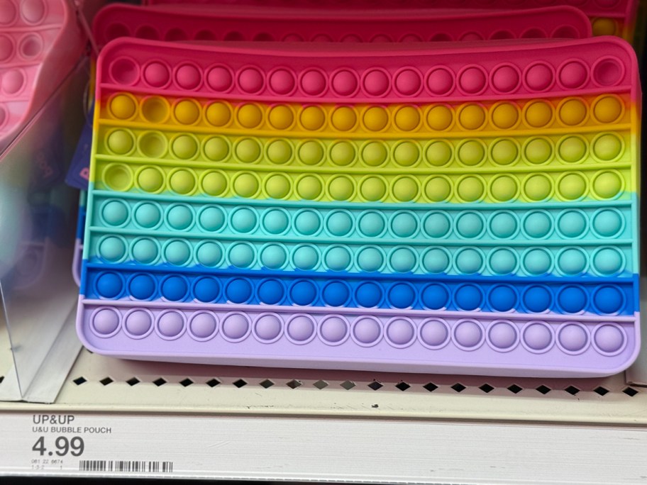 rainbow bubble pencil case on shelf