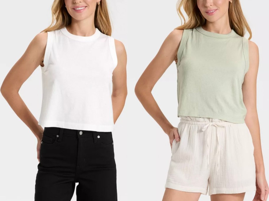 women wearing white and green tank tops 