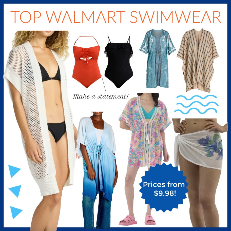 collage of walmart swimsuits and coverups
