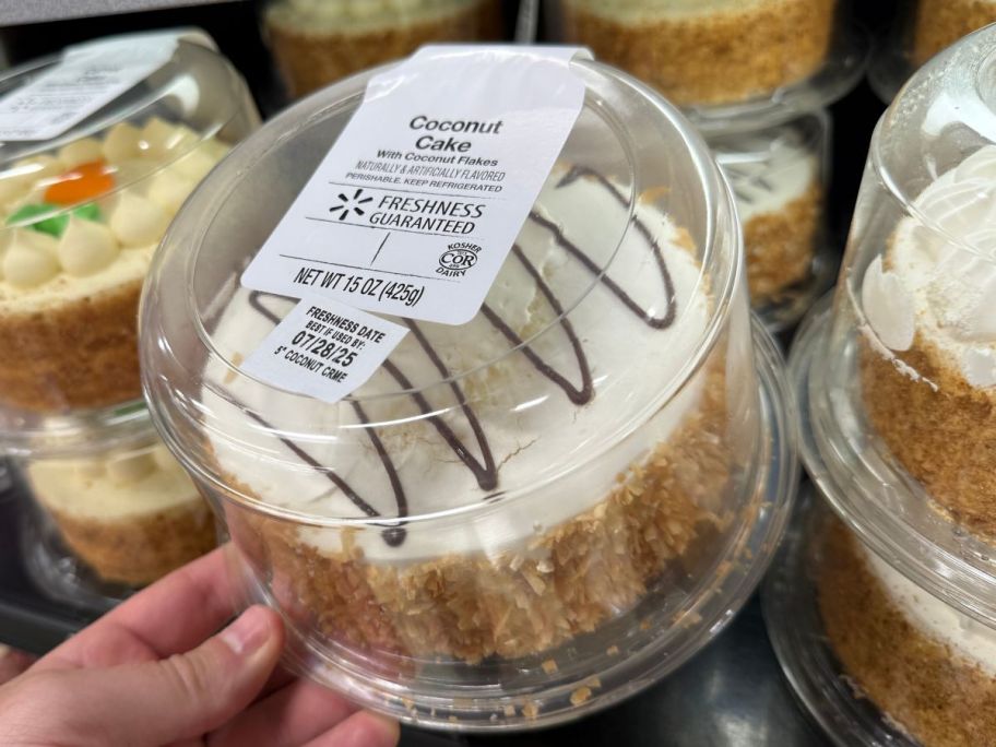 5" Coconut Cake in package in hand in store
