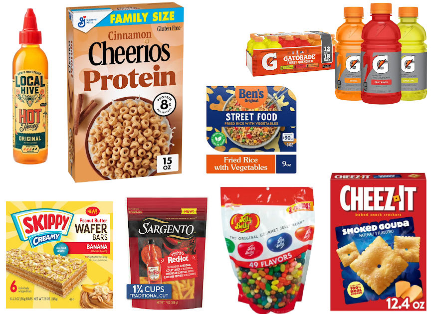 8 grocery items on a white background