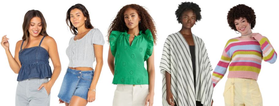 5 women from the waist up on a white background